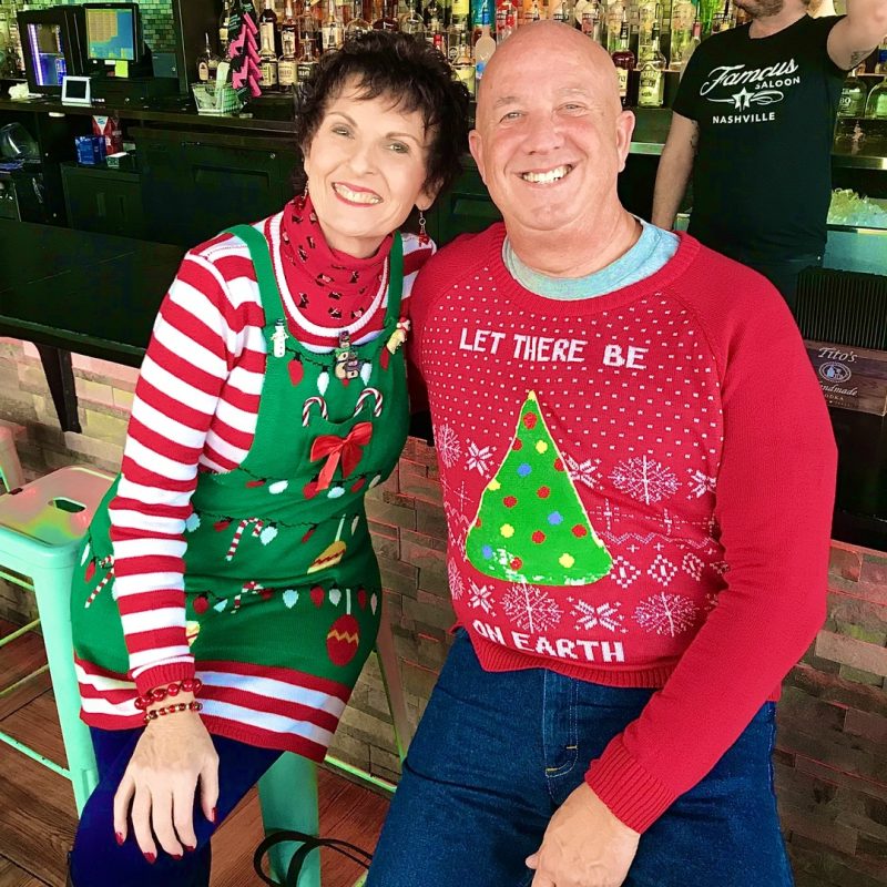 Nashville Tacky Sweater Crawl Participants At Famous Rooftop