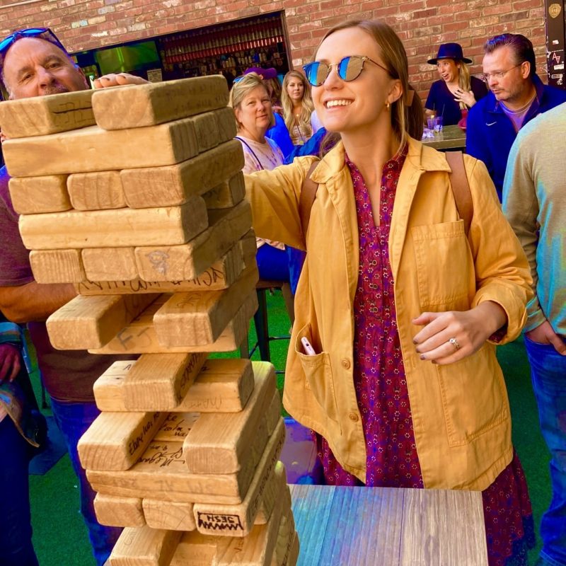 Pub Crawl Guest Playing Giant Jenga At Redneck Riviera In Nashville