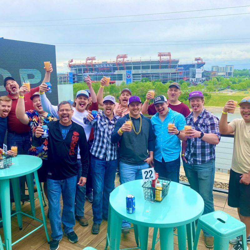 Nashville Bachelor Party Posing In Front Of Tennessee Titans Stadium