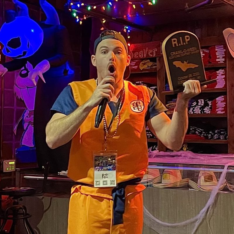 Tour Guide Announcing Halloween Costume Contest Winner