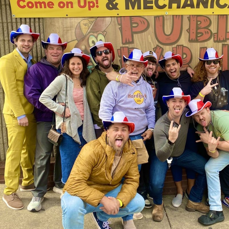 Bachelor Party Bar Crawl Group Wearing Matching Cowboy Hats